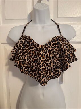 Xhilaration Leopard Print Ruffle bikini top